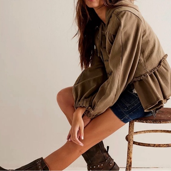 We The Free x Free People Reese Layered Military Utility Cargo Denim Jacket | M - Picture 5 of 11